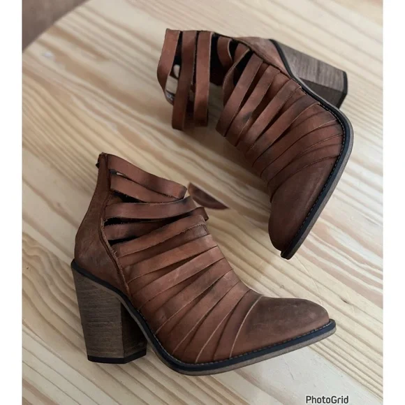 Free People Hybrid Brown Strappy Ankle Boots 6.5 - Picture 2 of 6